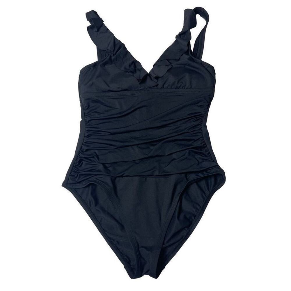 Chaps Slimming Fit Black One Piece Swimsuit Size 8‎